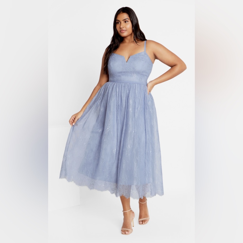NWT City Chic‎ Serena Lace Midi Dress Powder Blue 16 FairyCore Periwinkle